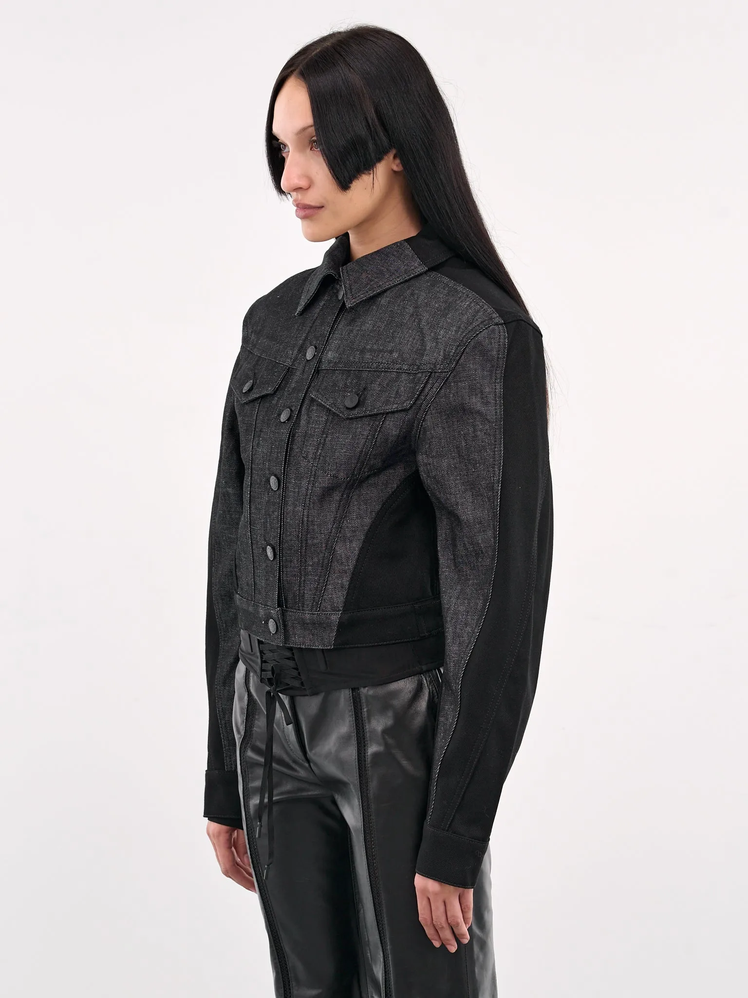 Bi-Color Denim Jacket (25P6VE04142014-BLUE-BLACK) sold by lorenzo product image thumbnail 2