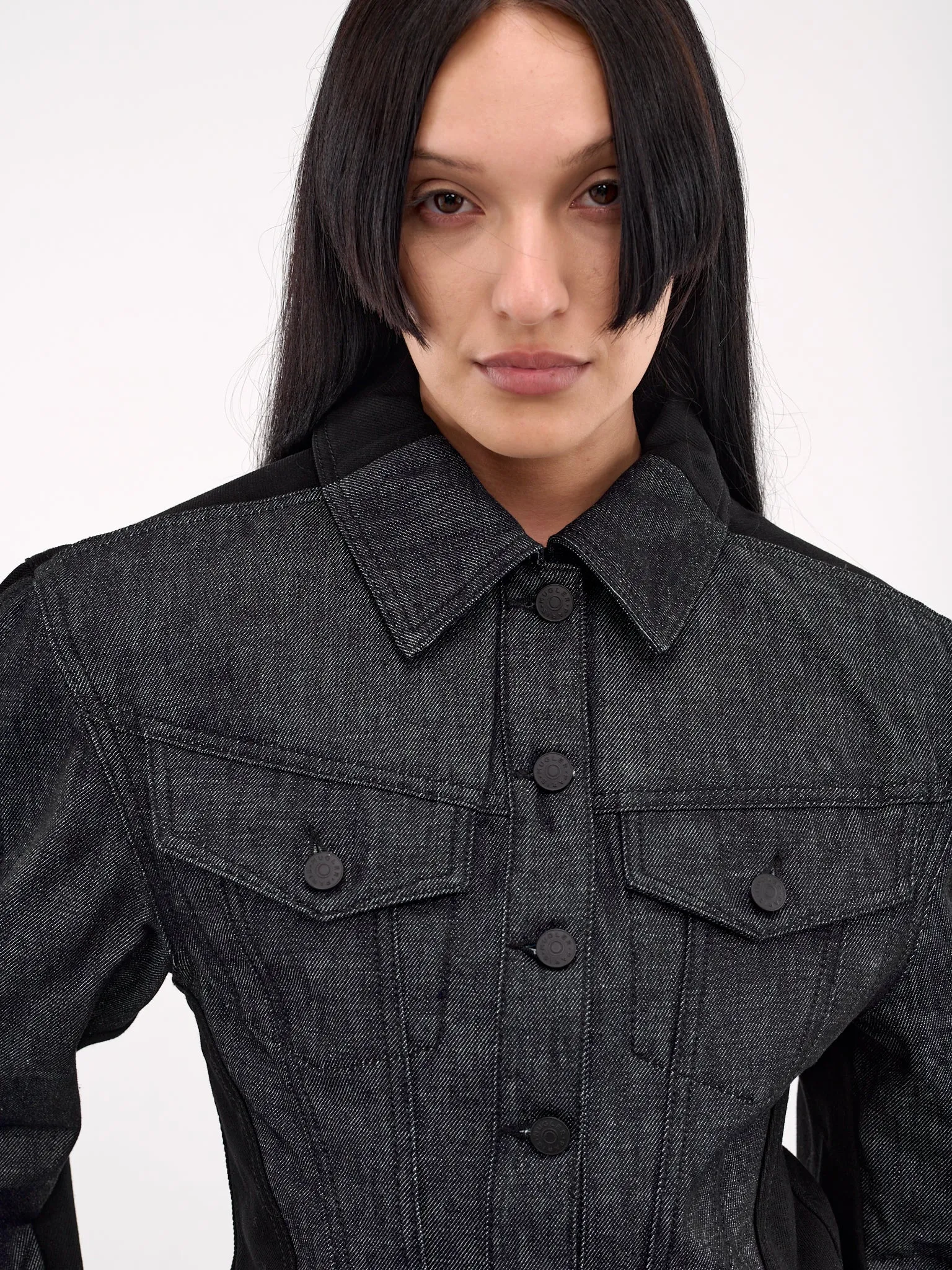 Bi-Color Denim Jacket (25P6VE04142014-BLUE-BLACK) sold by lorenzo product image thumbnail 4