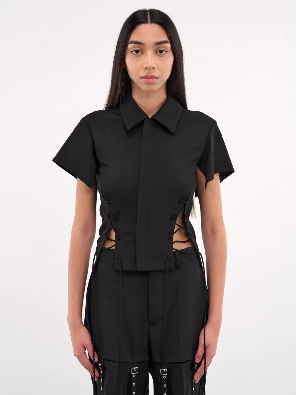 Gabardine Lace-Up Shirt Jacket (LP-J03-111-1-BLACK) sold by lorenzo