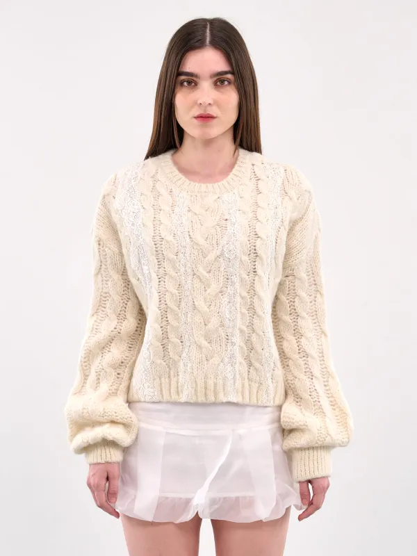 Lace Detailed Cable Knit Sweater (KN038-WHITE) sold by lorenzo