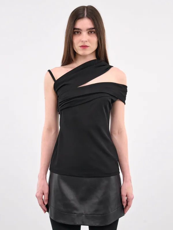 One-Shoulder Gathered Top (1018683-1A12923-BLACK) made by Versace