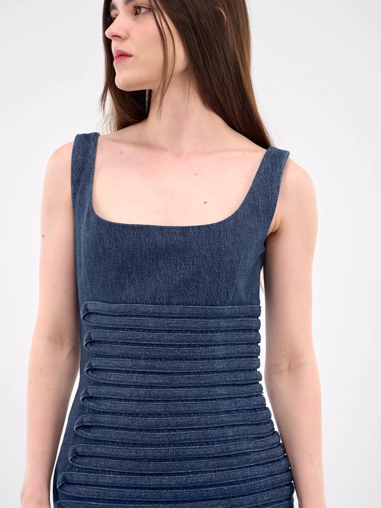 Denim Scoop Neck Fitted Dress (1018675-1A13346-MEDIUM-BLUE) sold by lorenzo product image thumbnail 4