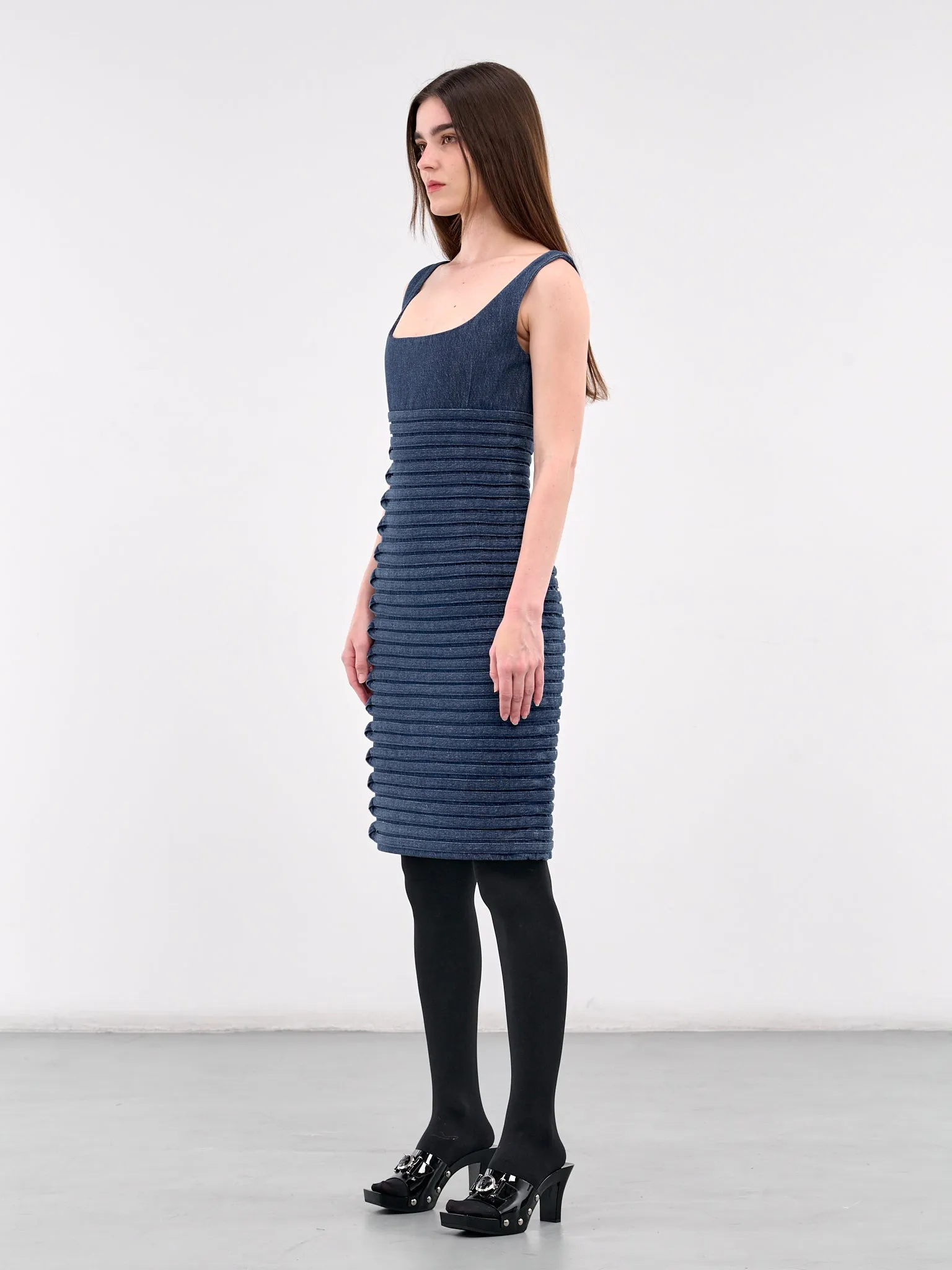 Denim Scoop Neck Fitted Dress (1018675-1A13346-MEDIUM-BLUE) sold by lorenzo product image thumbnail 2