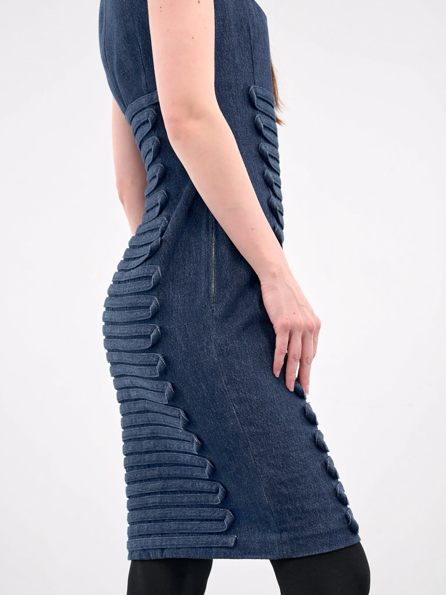 Denim Scoop Neck Fitted Dress (1018675-1A13346-MEDIUM-BLUE) sold by lorenzo product image thumbnail 5