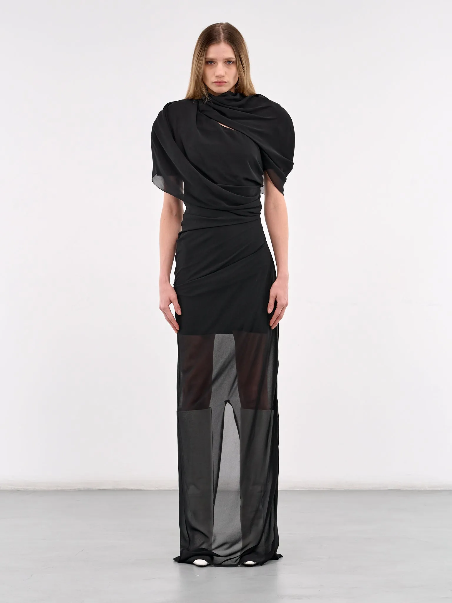 Draped Maxi Dress (251DR105-1555-BLACK) sold by lorenzo