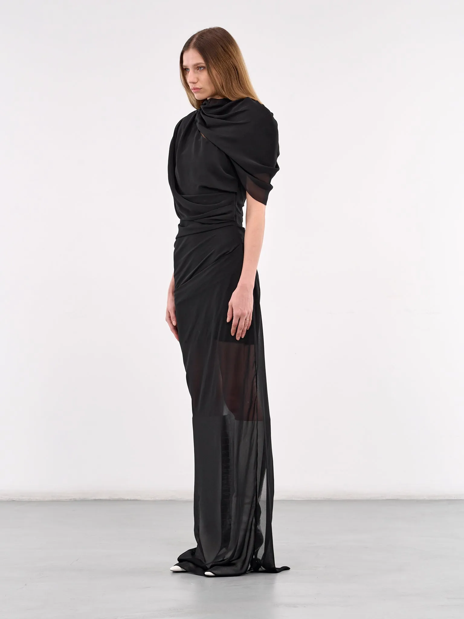 Draped Maxi Dress (251DR105-1555-BLACK) sold by lorenzo product image thumbnail 2