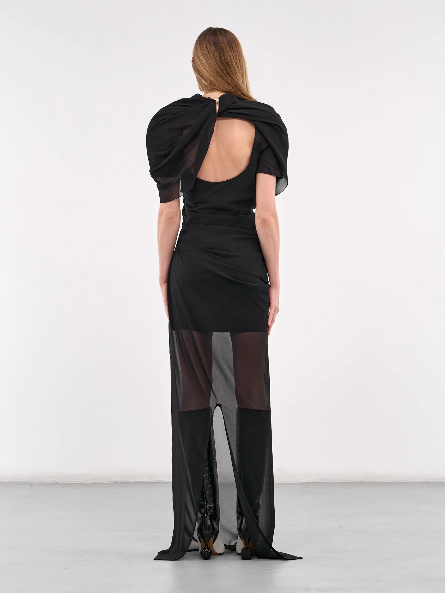 Draped Maxi Dress (251DR105-1555-BLACK) sold by lorenzo product image thumbnail 3