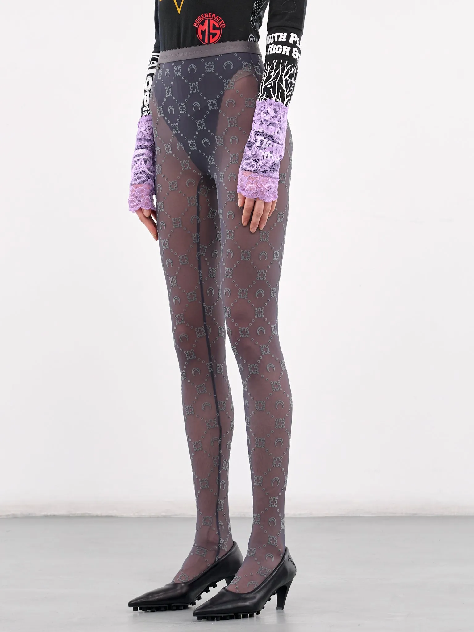 Recycled Mesh Flock Tights (WUW034A-CJER0005-STONE-GREY) sold by lorenzo product image thumbnail 2