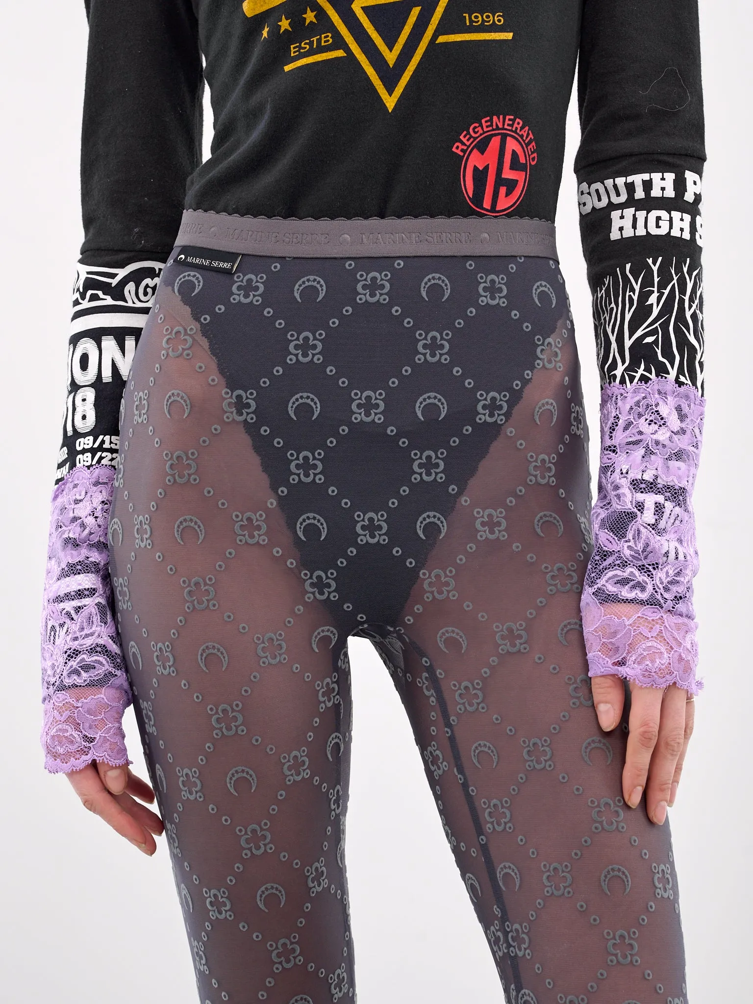 Recycled Mesh Flock Tights (WUW034A-CJER0005-STONE-GREY) sold by lorenzo product image thumbnail 5