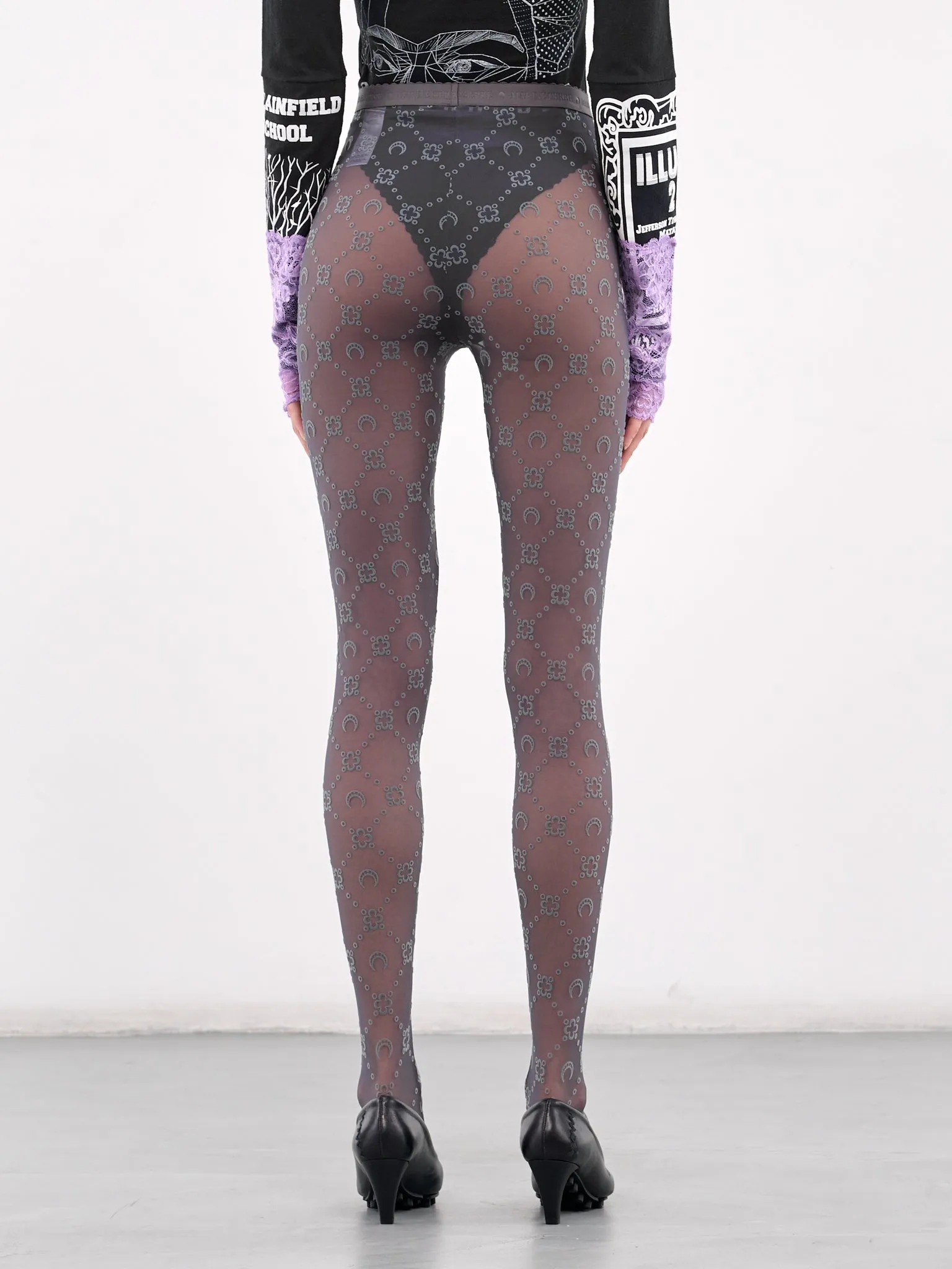 Recycled Mesh Flock Tights (WUW034A-CJER0005-STONE-GREY) sold by lorenzo product image thumbnail 3