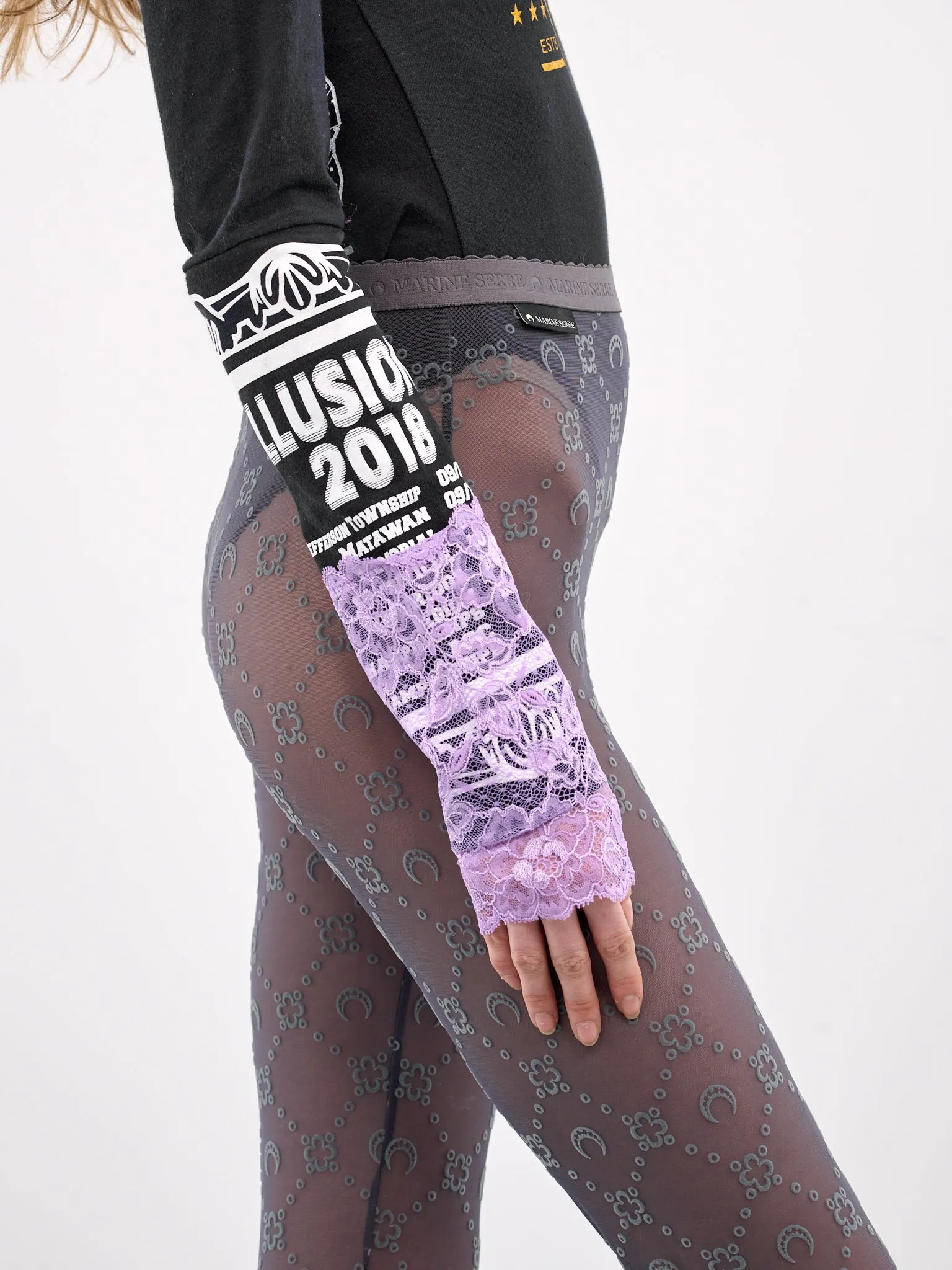 Recycled Mesh Flock Tights (WUW034A-CJER0005-STONE-GREY) sold by lorenzo product image thumbnail 4