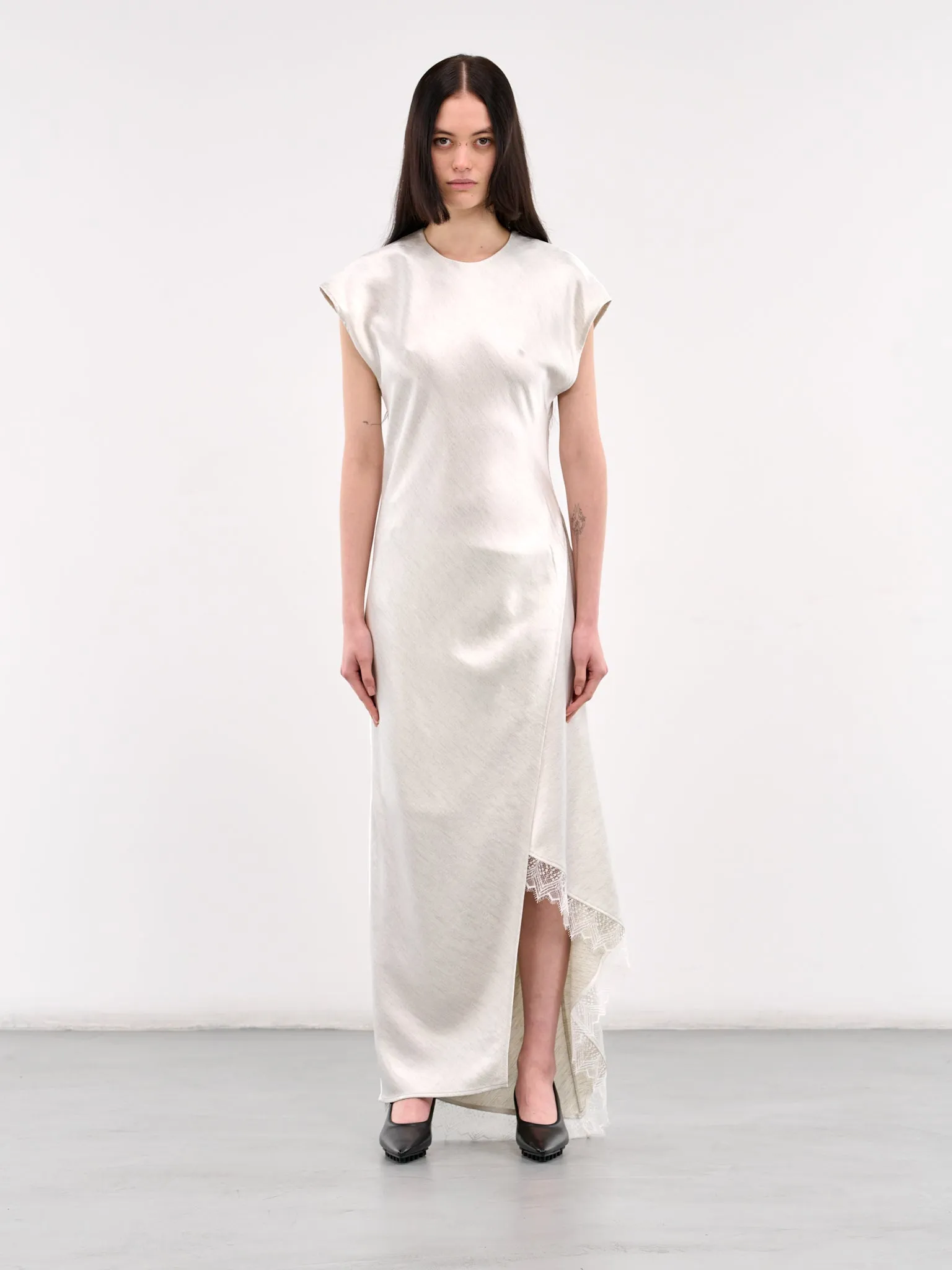 Asymmetric Lace Trim Layered Dress (DR0470-PG1693-OFF-WHITE) sold by lorenzo