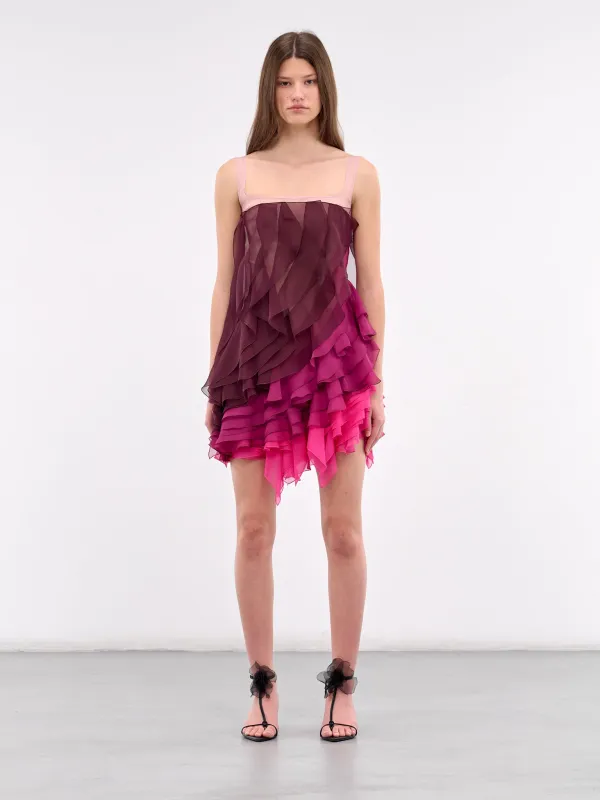 Layered Flare Mini Dress (DR237-AUBERGINE-FUCHSIA) made by lorenzo