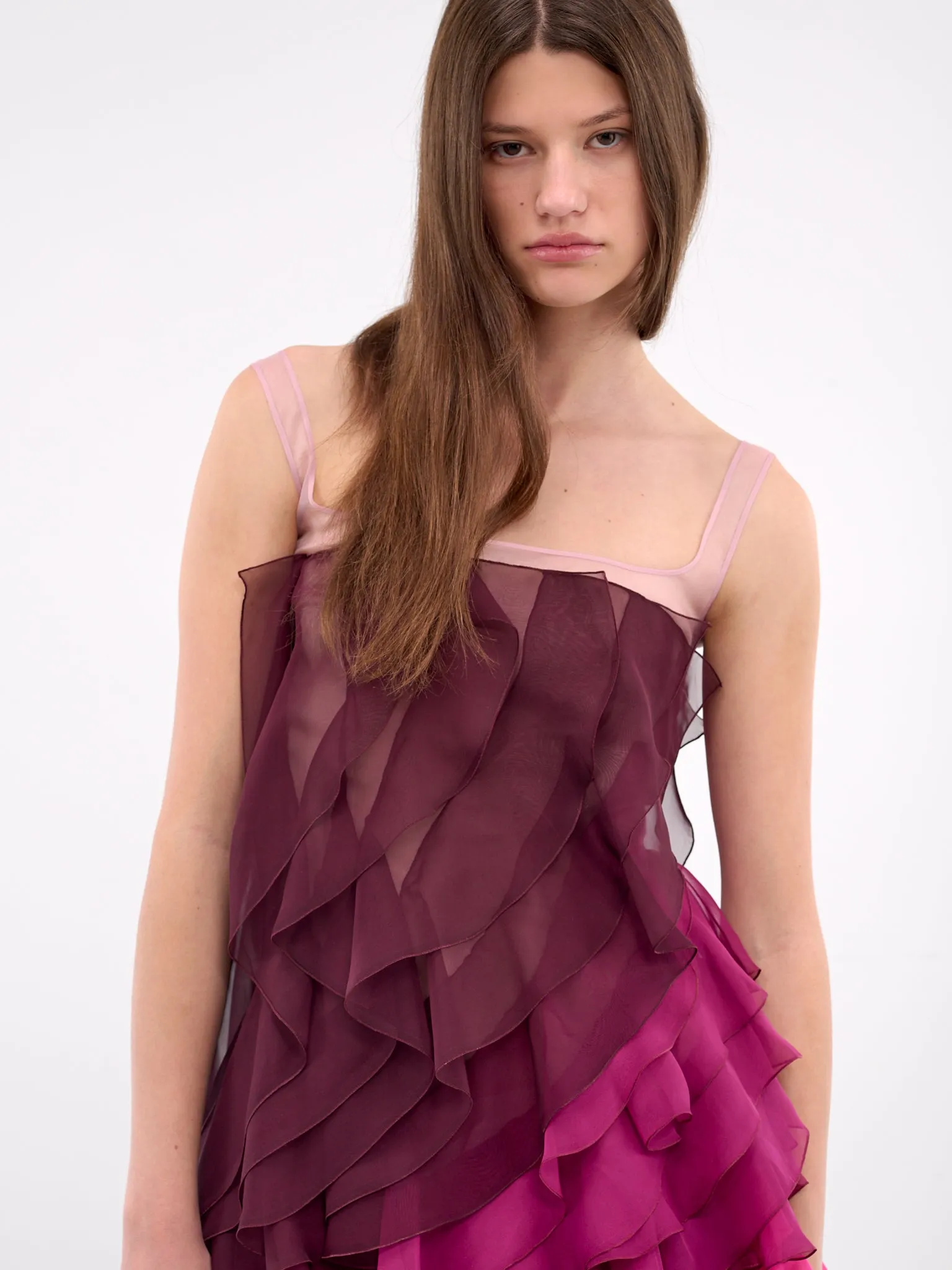 Layered Flare Mini Dress (DR237-AUBERGINE-FUCHSIA) sold by lorenzo product image thumbnail 4