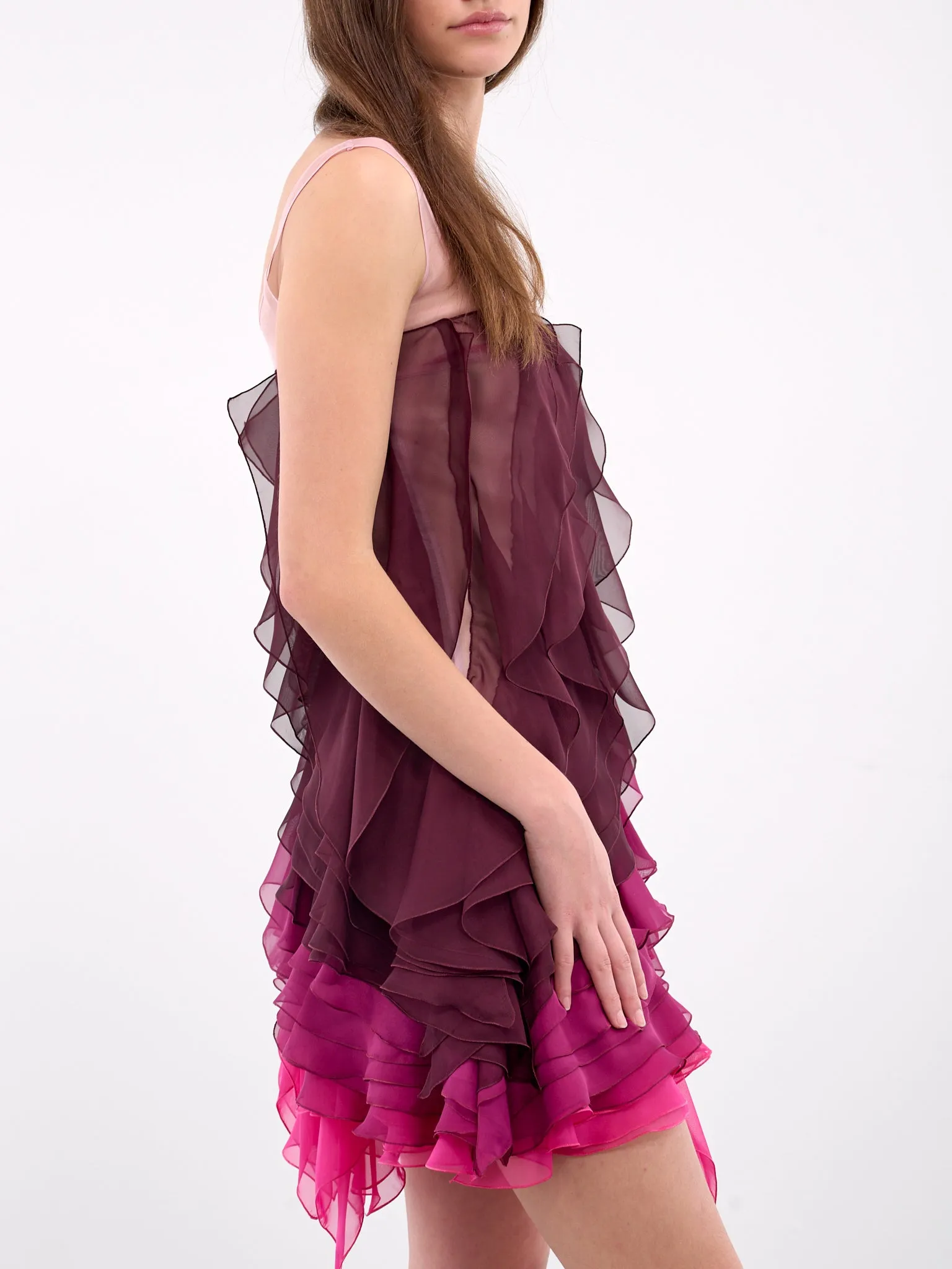 Layered Flare Mini Dress (DR237-AUBERGINE-FUCHSIA) sold by lorenzo product image thumbnail 5
