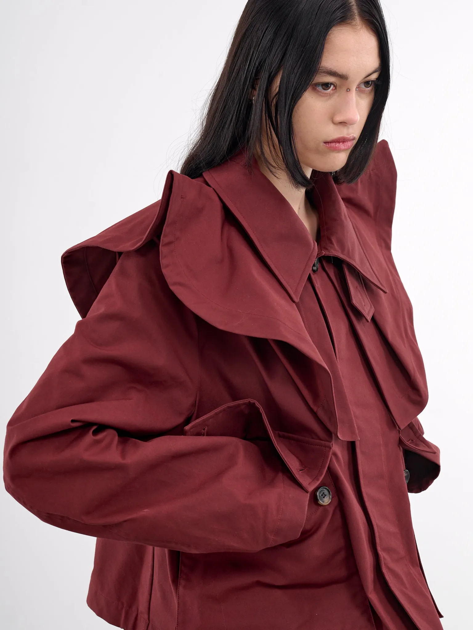 Oversized Collar Cropped Trench Jacket (JK0366-PG1683-RUST) sold by lorenzo product image thumbnail 5