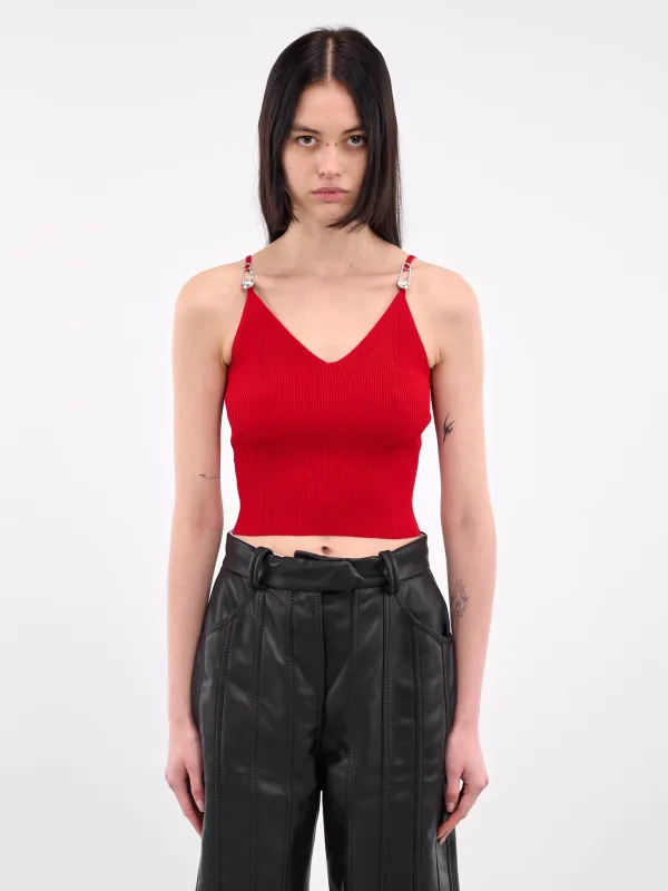 Safety Pin Knit Crop Top (1017770-1A12699-LIPSTICK-RED) made by Versace