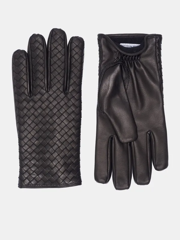 Intrecciato Leather Gloves (804440V0171-1000-BLACK) sold by lorenzo