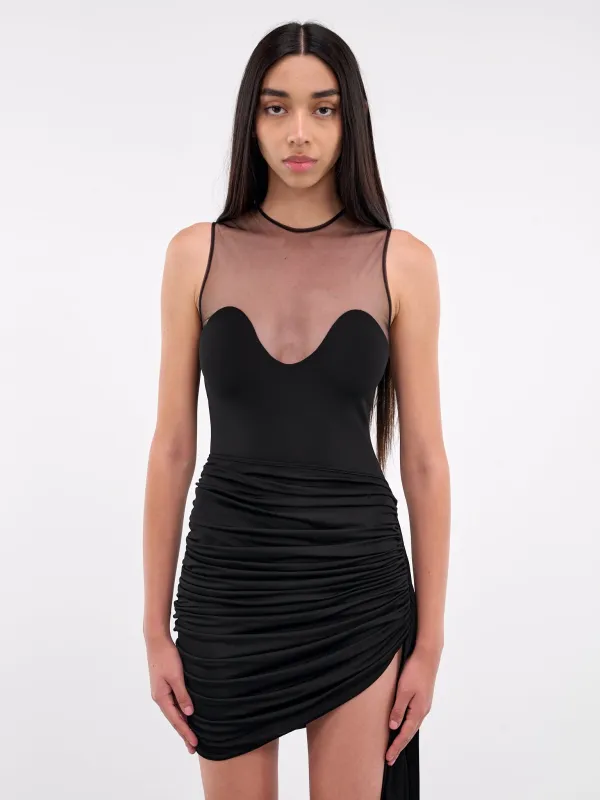 Wave Neckline Tulle Insert Bodysuit (DK71BS-BLACK) sold by lorenzo