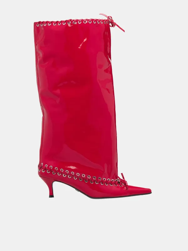 Patent Level Knee Boots (SH07-PATENT-RED) sold by lorenzo