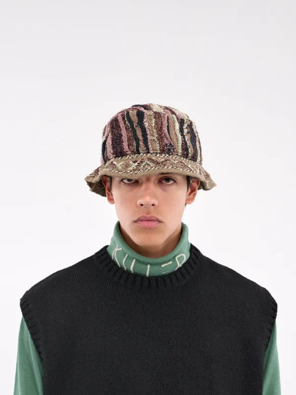 Gaudy Knit Bucket Hat (K2409XH516-GREEN-KHAKI) made by Kapital