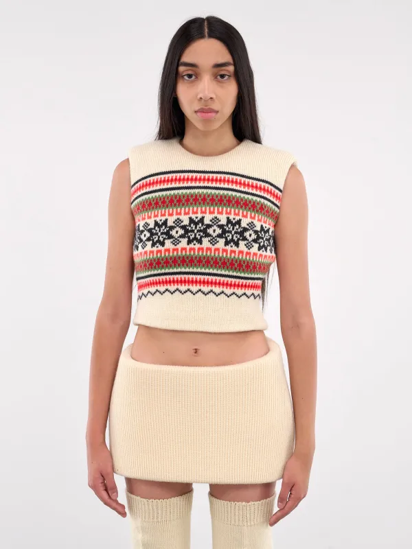 Cropped Foam Knit Sweater (TO04073-3024-GREEN-RED) made by lorenzo