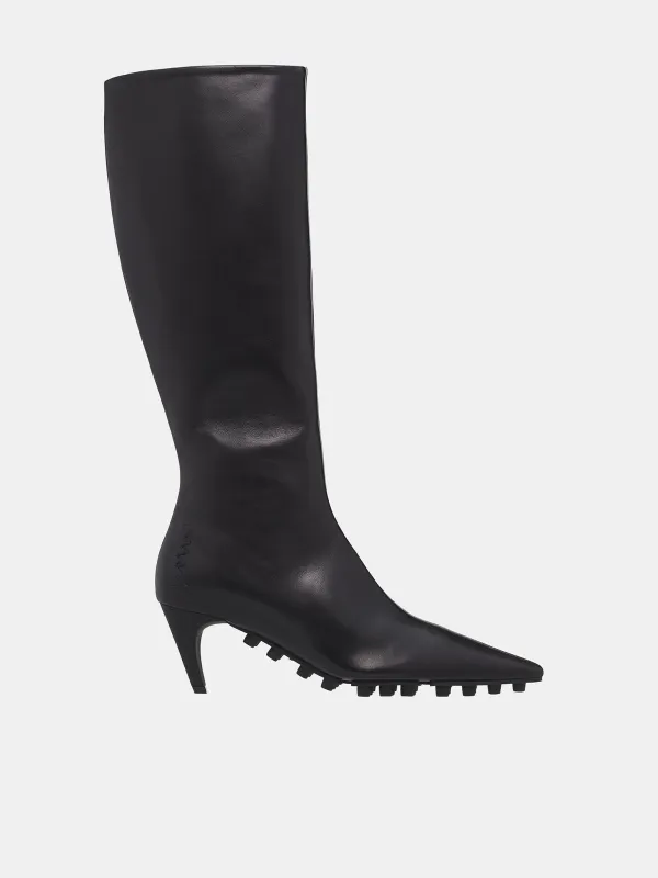 Nappa Knee-High Spike Boots (STMS012106-P3628-BLACK) sold by lorenzo
