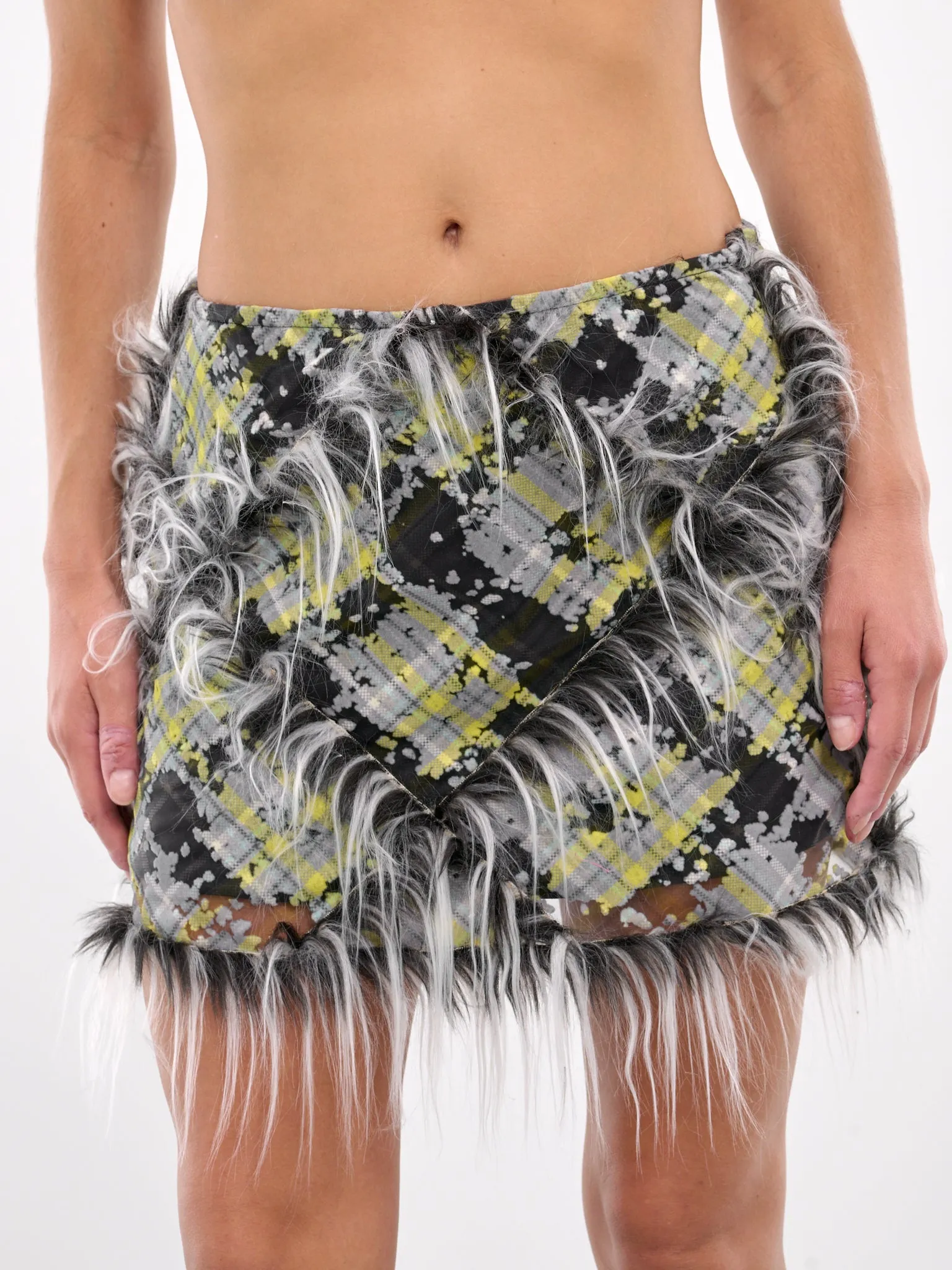 Sheer Faux Fur Mini Skirt (A16509-0CLBX-VERY-BLACK) sold by lorenzo product image thumbnail 5