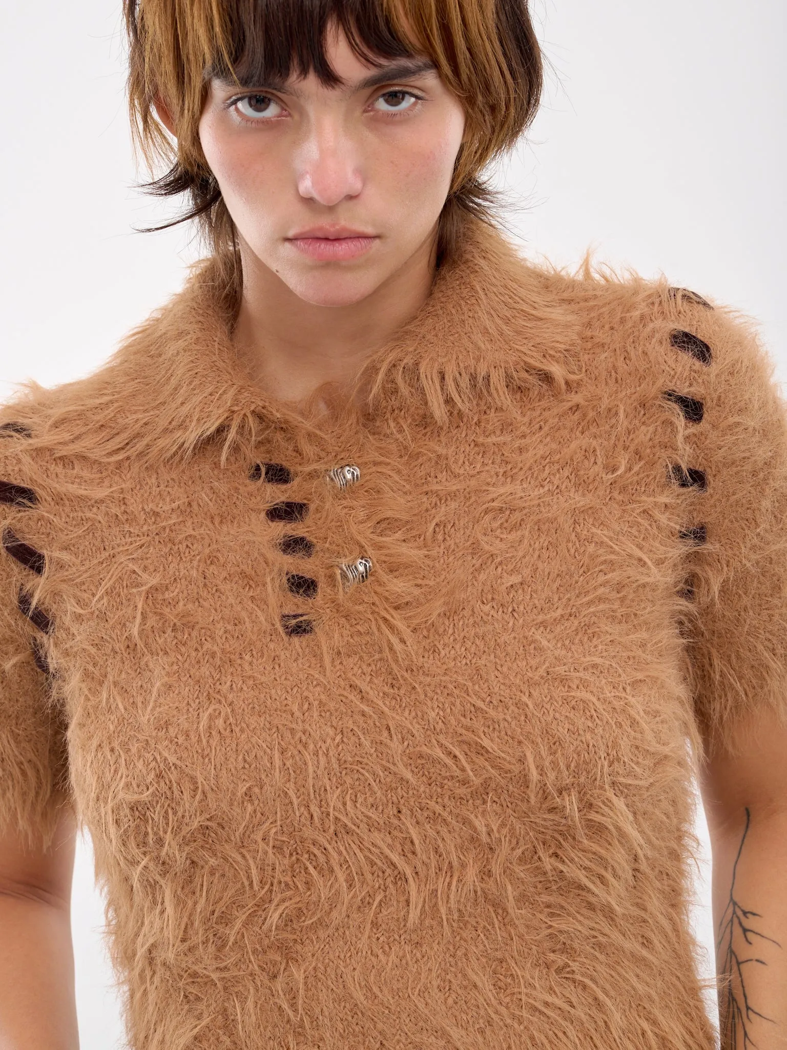 Bear Knit Polo Top (ATB1186W-BROWN) sold by lorenzo product image thumbnail 5