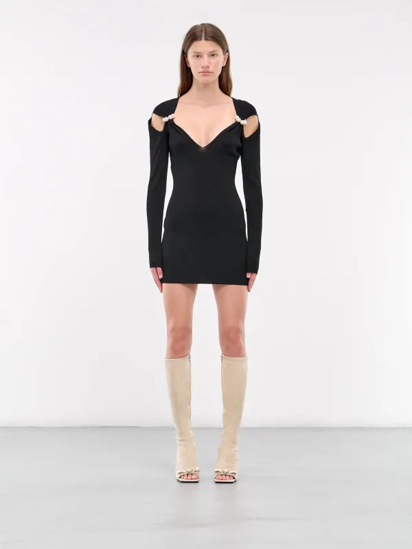 Pearl Shoulders Ribbed Mini Dress (A0489-8701-BLACK) sold by lorenzo