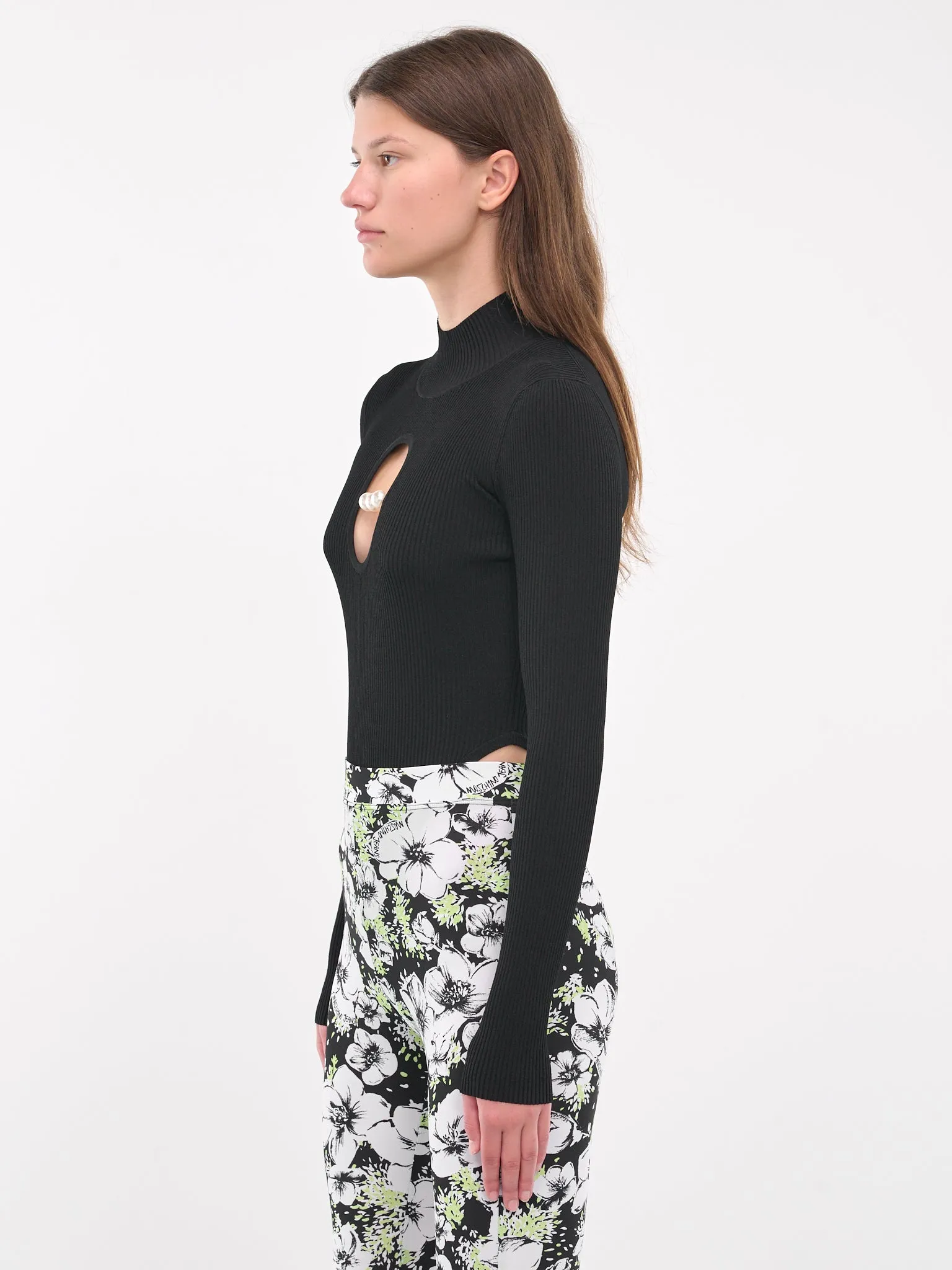 Pearl Cut-Out Bodysuit (A1180-8701-BLACK) sold by lorenzo product image thumbnail 2