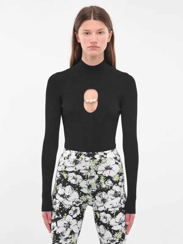 Pearl Cut-Out Bodysuit (A1180-8701-BLACK) sold by lorenzo