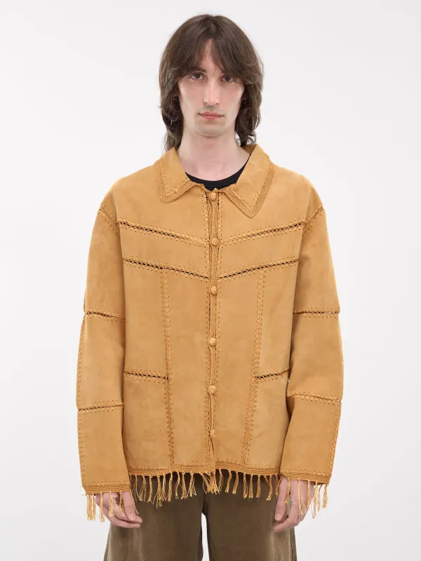 Terra Suede Crochet Fringe Jacket (TERRA-M24L295-CAMEL) sold by lorenzo