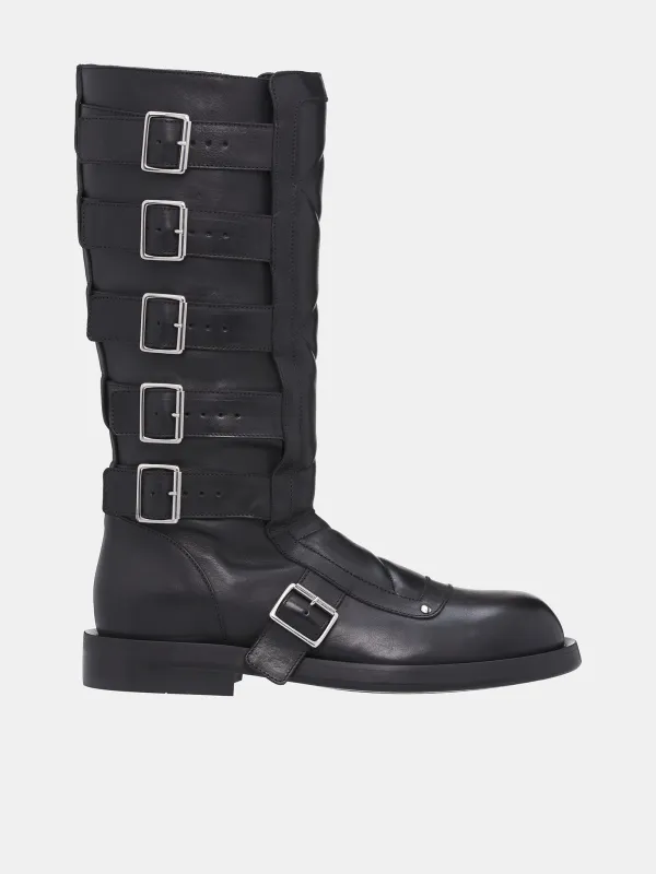 Jace Belted Biker Boots (B0012119-LT141-BLACK) sold by lorenzo