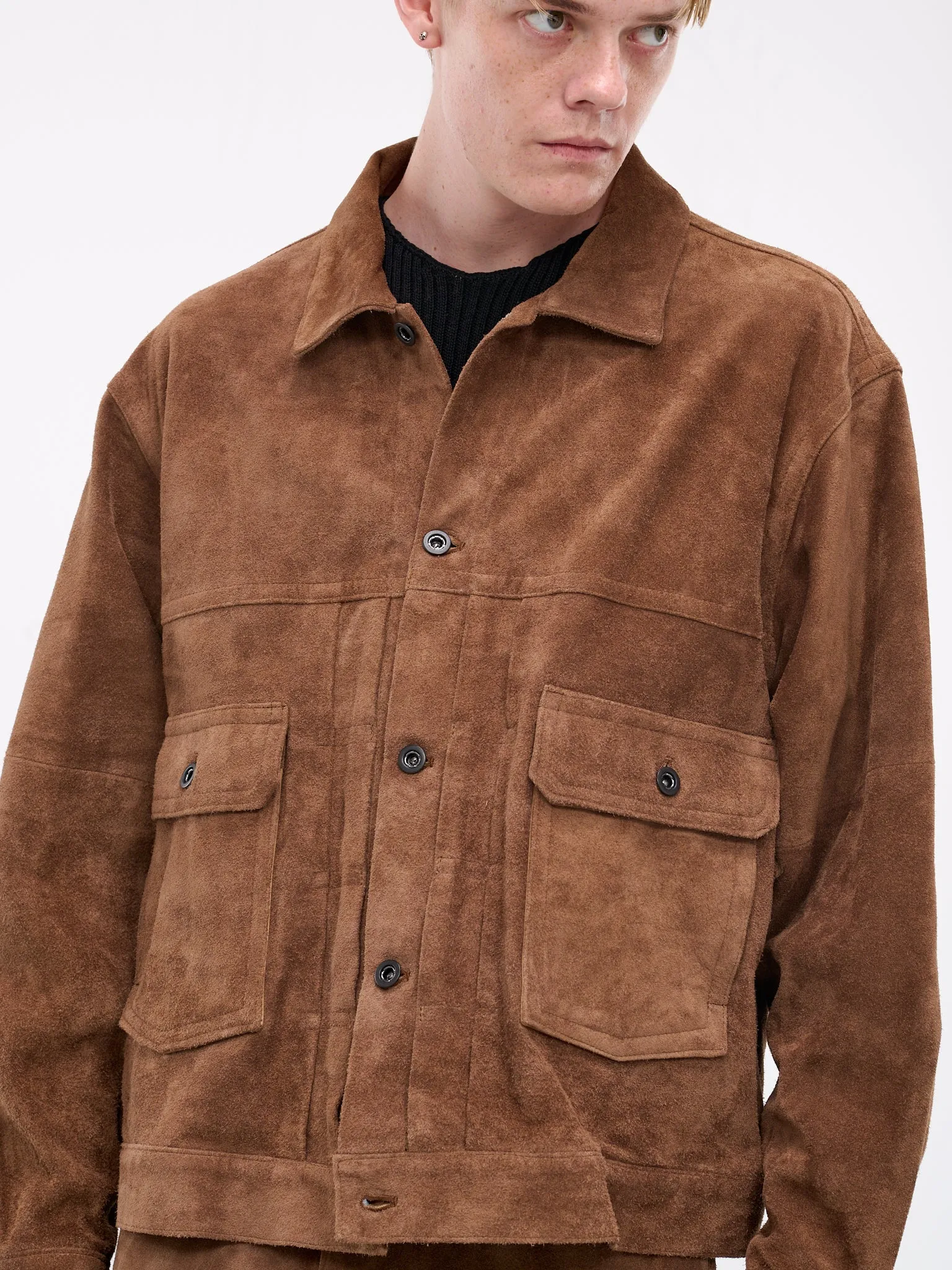 Suede Trucker Jacket (AUJ2407-BIG-CAMEL) sold by lorenzo product image thumbnail 5