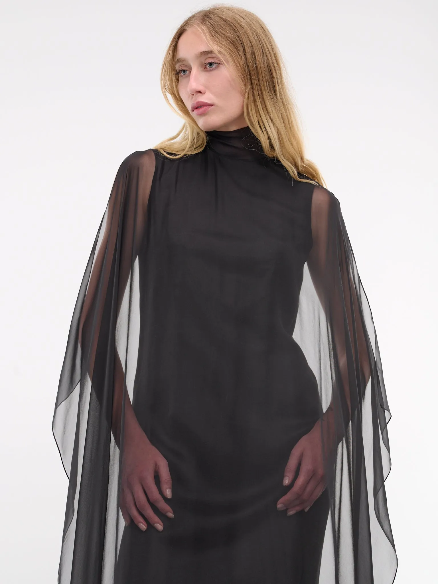 Draped Silk Dress (S2WDR08-BLACK) sold by lorenzo product image thumbnail 5