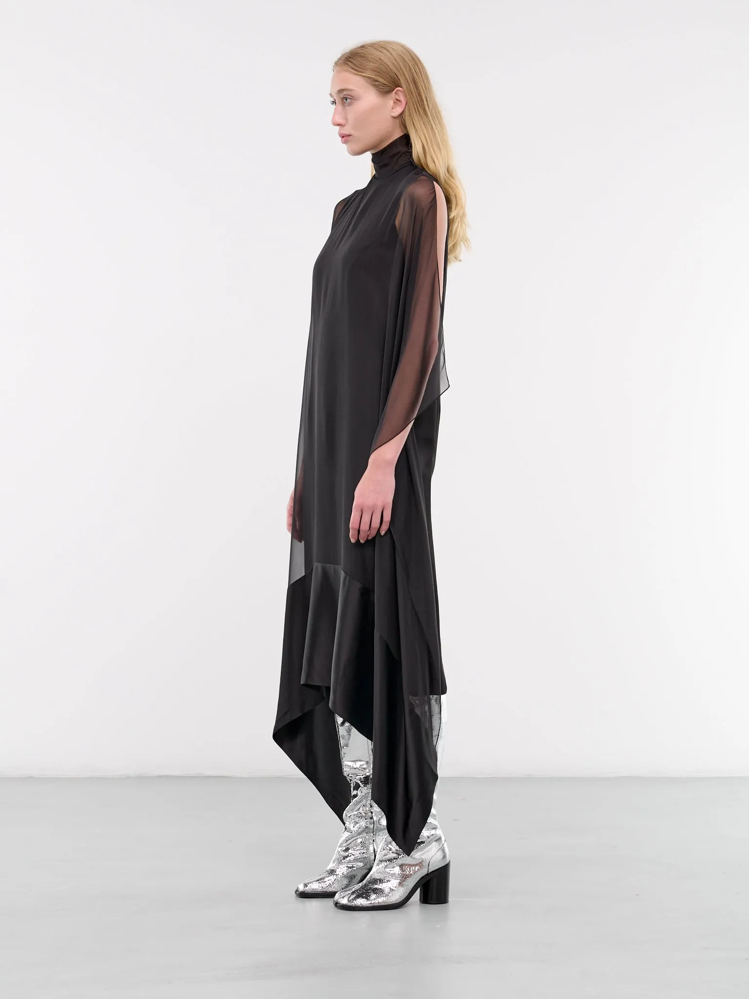 Draped Silk Dress (S2WDR08-BLACK) sold by lorenzo product image thumbnail 2