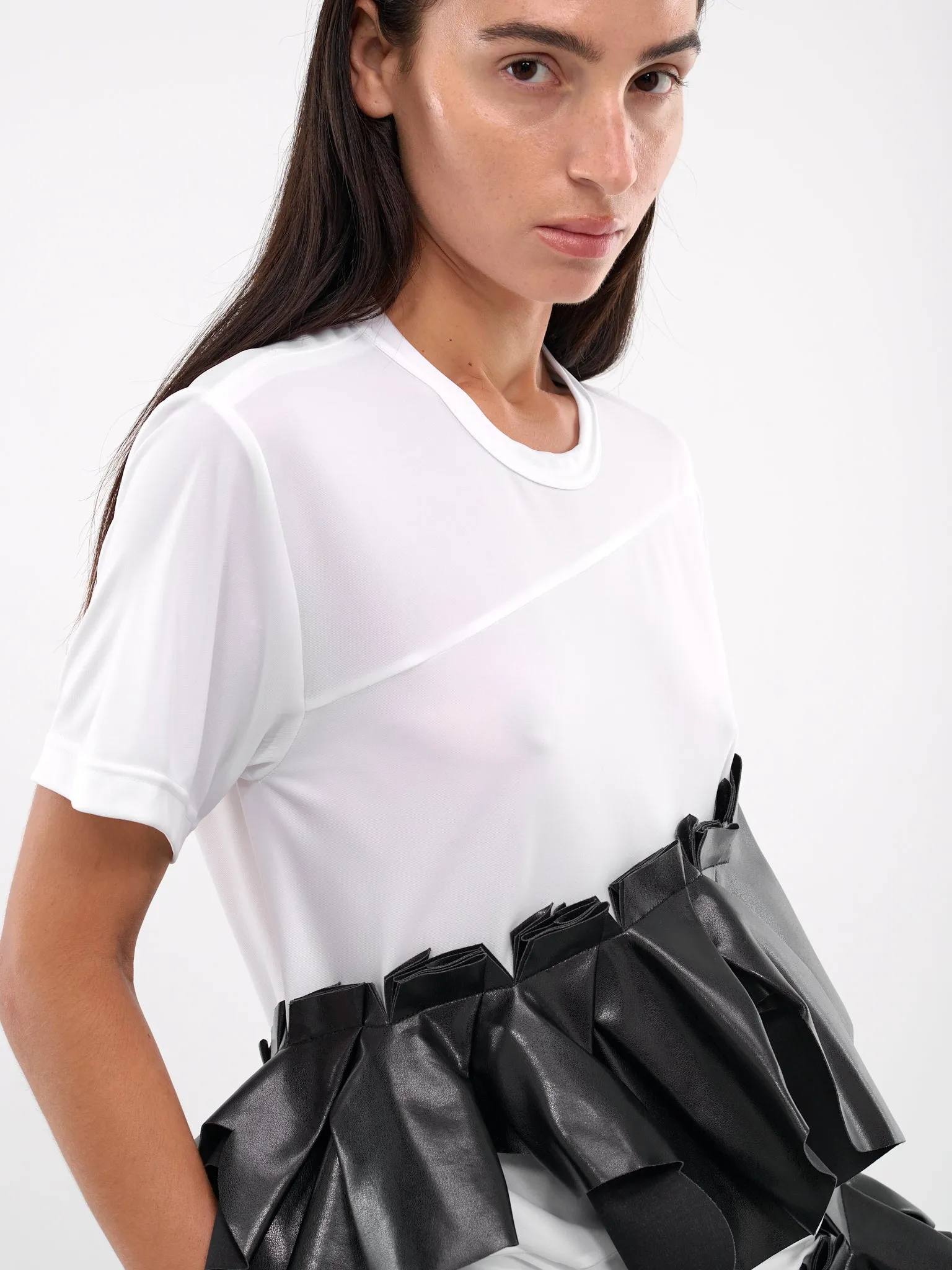 Faux Leather Applique Tee (GN-T004-051-WHITE) sold by lorenzo product image thumbnail 4