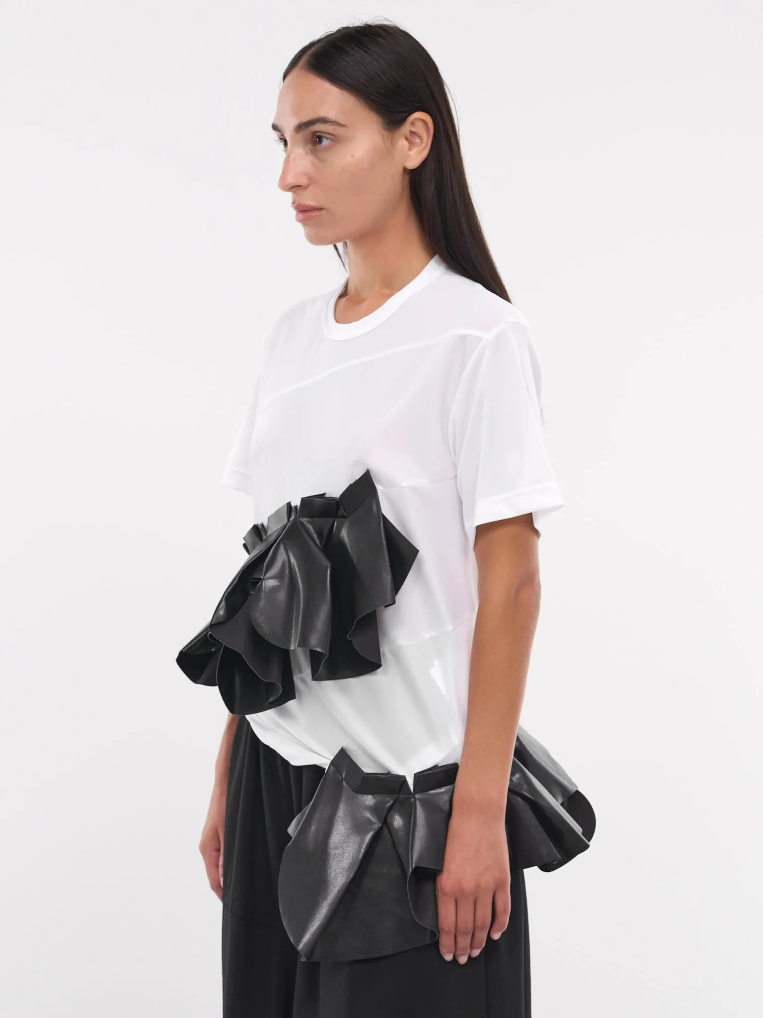 Faux Leather Applique Tee (GN-T004-051-WHITE) sold by lorenzo product image thumbnail 2