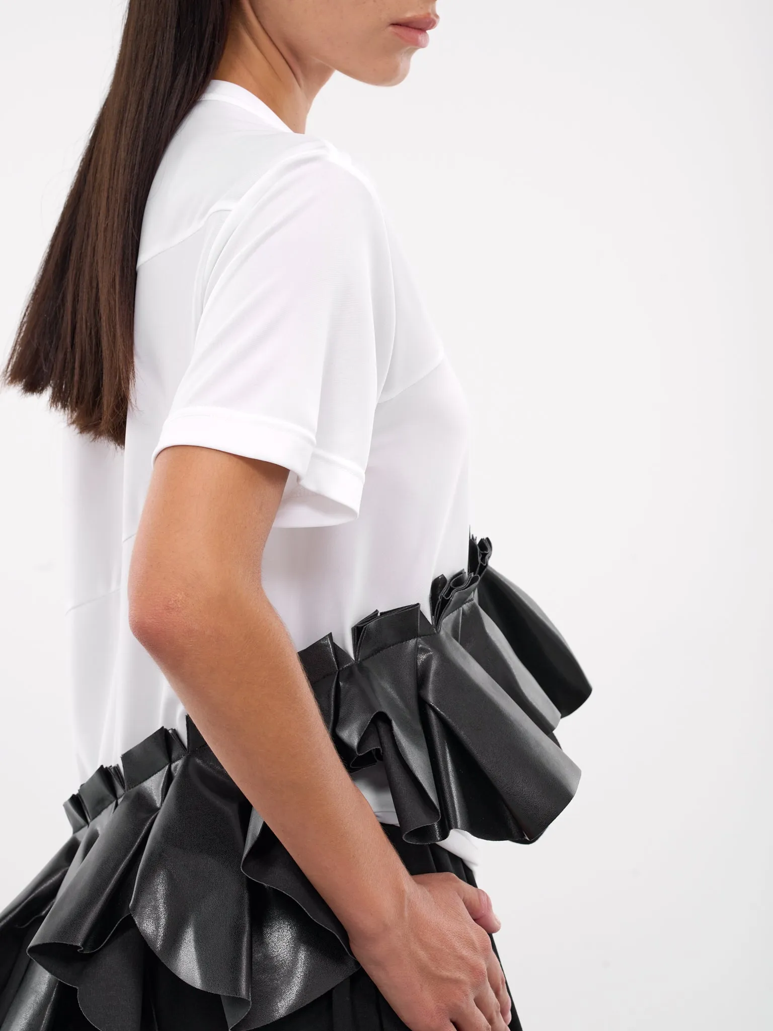 Faux Leather Applique Tee (GN-T004-051-WHITE) sold by lorenzo product image thumbnail 5