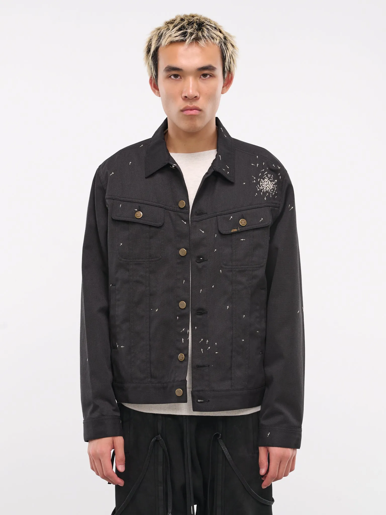 Embroidered Trucker Jacket (UC2D4209-1-BLACK) sold by lorenzo