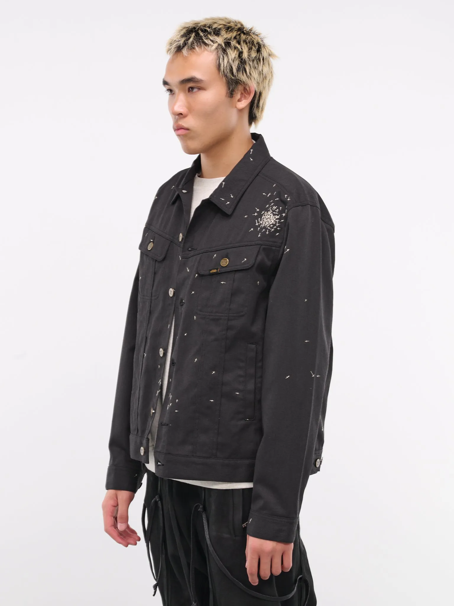 Embroidered Trucker Jacket (UC2D4209-1-BLACK) sold by lorenzo product image thumbnail 2
