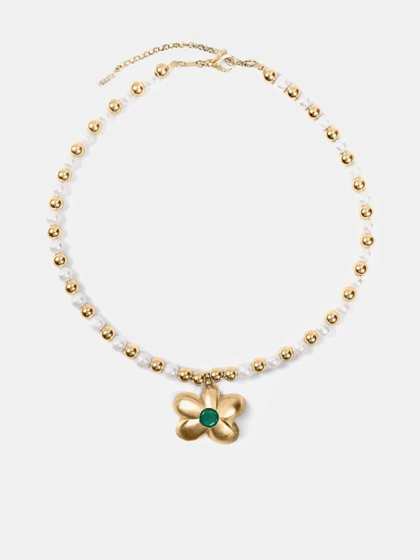 The Flower Pearl Bead Chain (CA04PL-YG-YELLOW-GOLD) sold by lorenzo