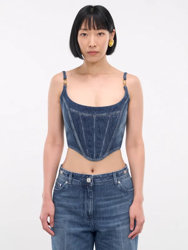 Medusa '95 Denim Corset Top (1016275-1A07079-1D030-DENIM-BL) made by Versace