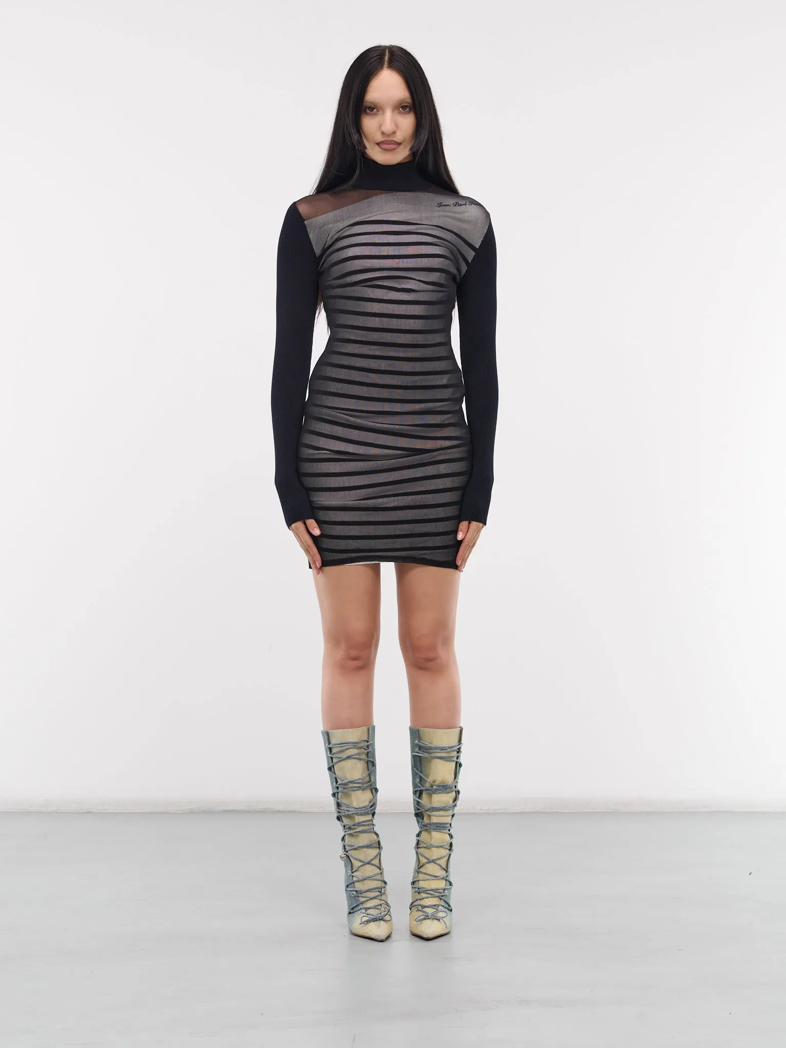 The Short Bi-Material Mariniere Dress (24-30-F-RO212B-M064-NAVY-WHITE) sold by lorenzo
