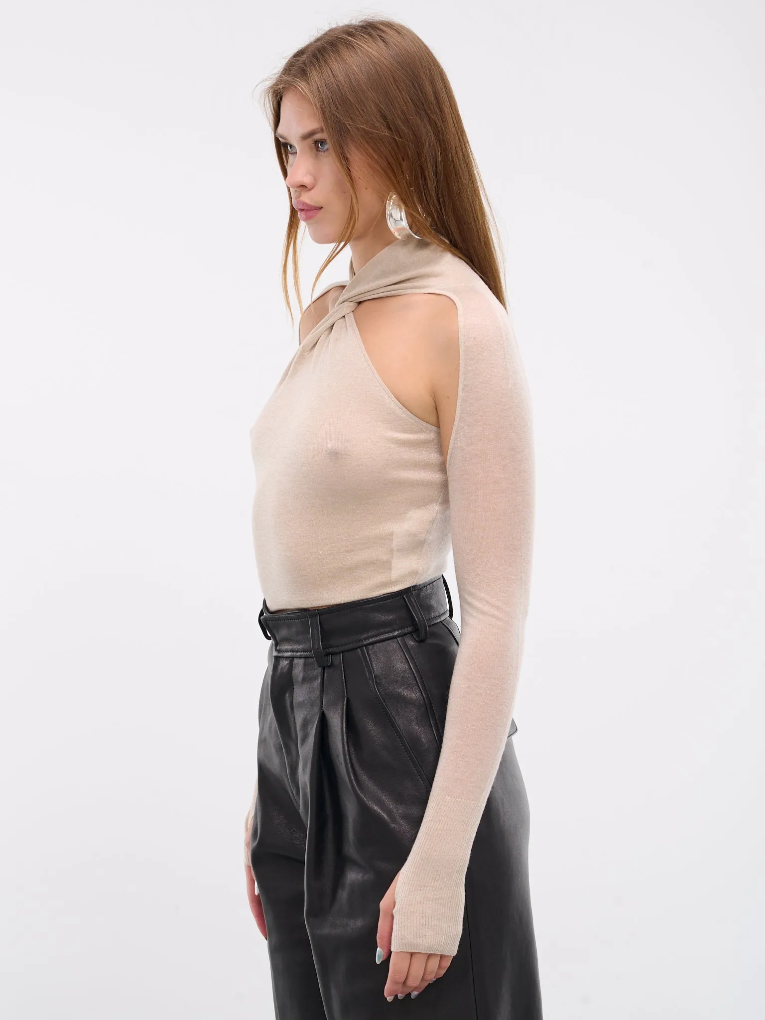 Glossy Cut-Out Twist Knot Sweater (KT10W1WI180-BONE-WHITE) sold by lorenzo product image thumbnail 2