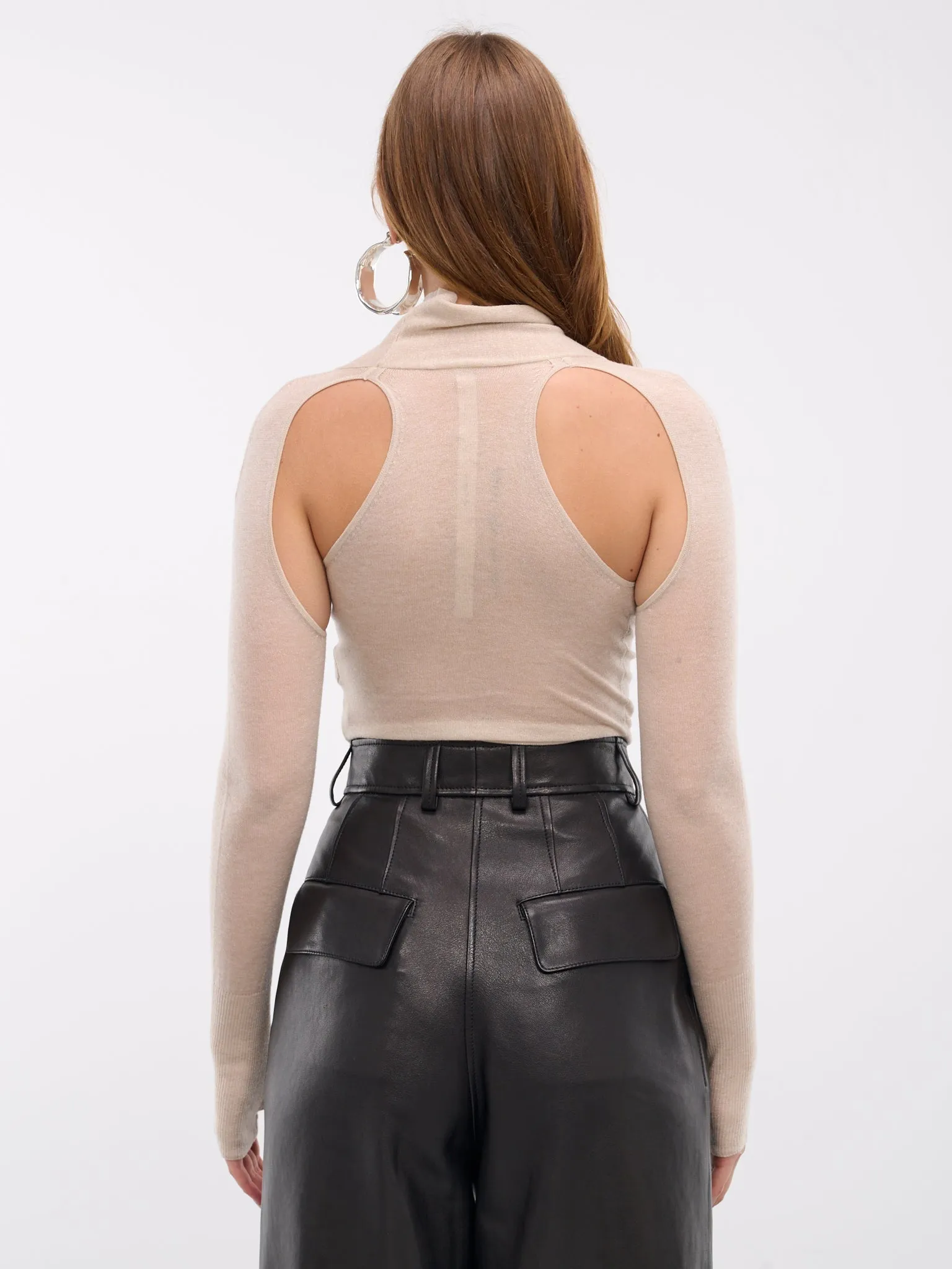 Glossy Cut-Out Twist Knot Sweater (KT10W1WI180-BONE-WHITE) sold by lorenzo product image thumbnail 3