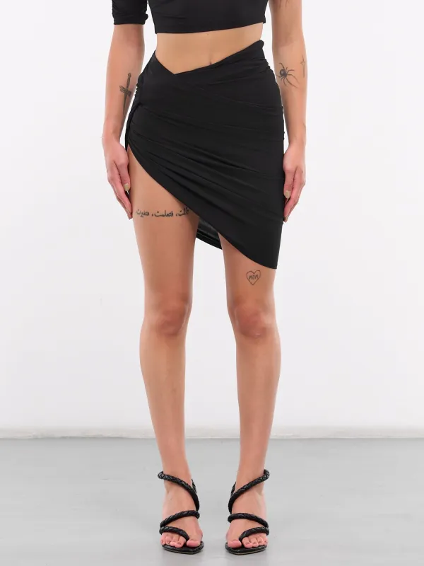La Mini Jupe Drapeado (243SK064-2381-BLACK) made by Jacquemus