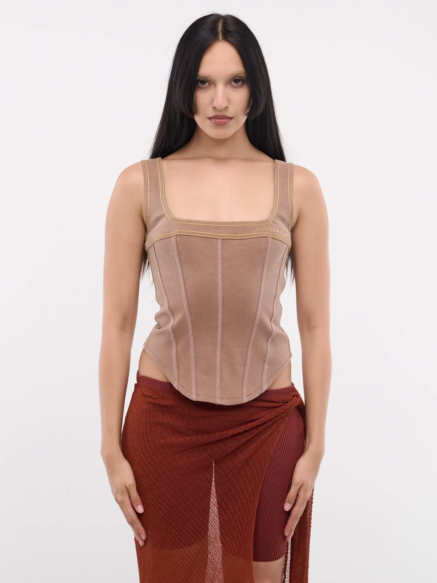 Denim Corset Tank Top (TTJD0326S0-USCW76-BROWN) sold by lorenzo