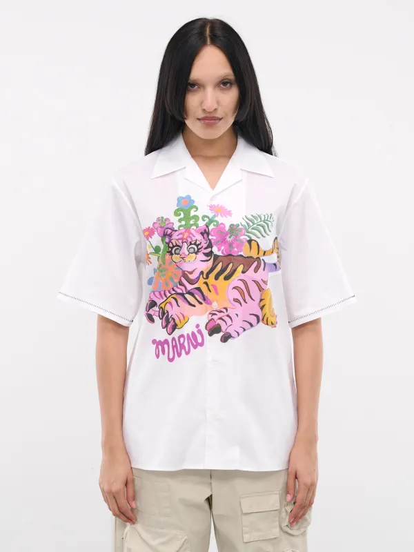 White Graphic Button-Up Shirt (CAMA0587SP-USCW80-WHITE-PRINTE) sold by lorenzo